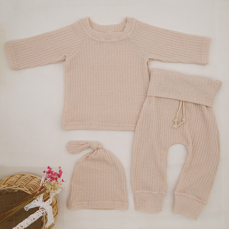 INS Foreign Trade Korean Super Hot Autumn And Winter Infant Waffle Long Sleeve Top And Trousers Suit Children's Loungewear