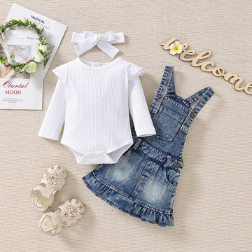 Children's Long-sleeved Jumpsuit Denim Suspender Skirt