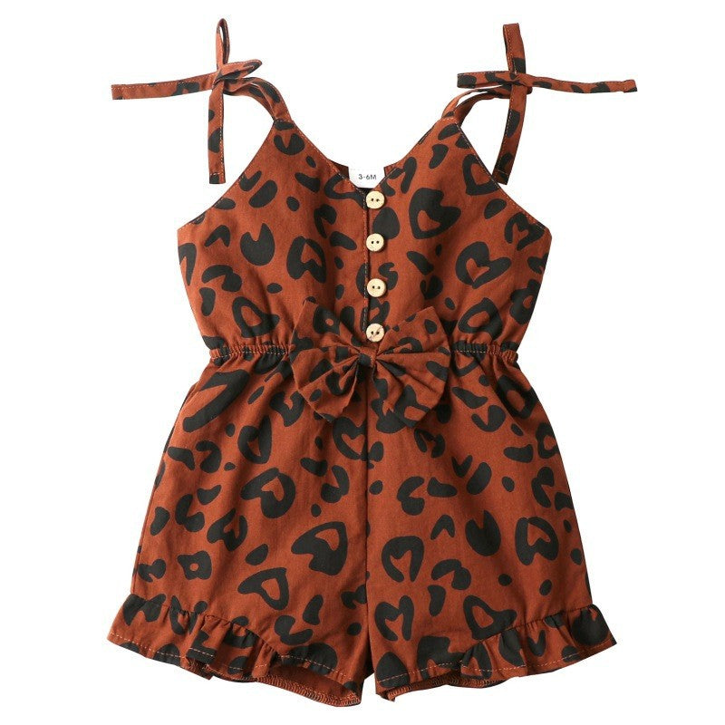 European And American Leopard Print Strap Cute Cotton Bow Clothing Bodysuit