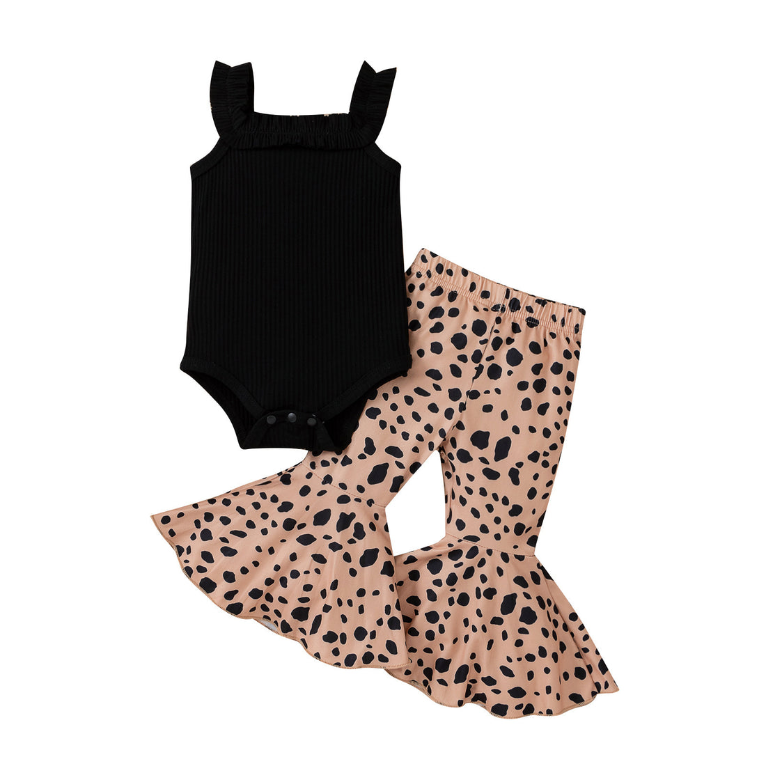 Children's Clothing Strap Leopard Print Floral Bell-bottom Pants Fashion Suit