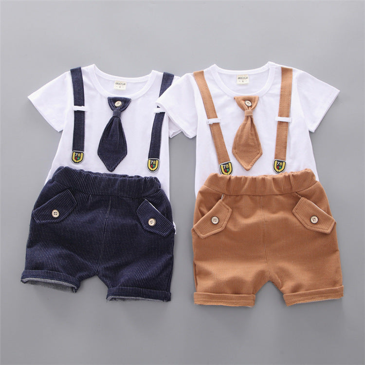 Baby Round Neck Tie Shorts T-shirt Set