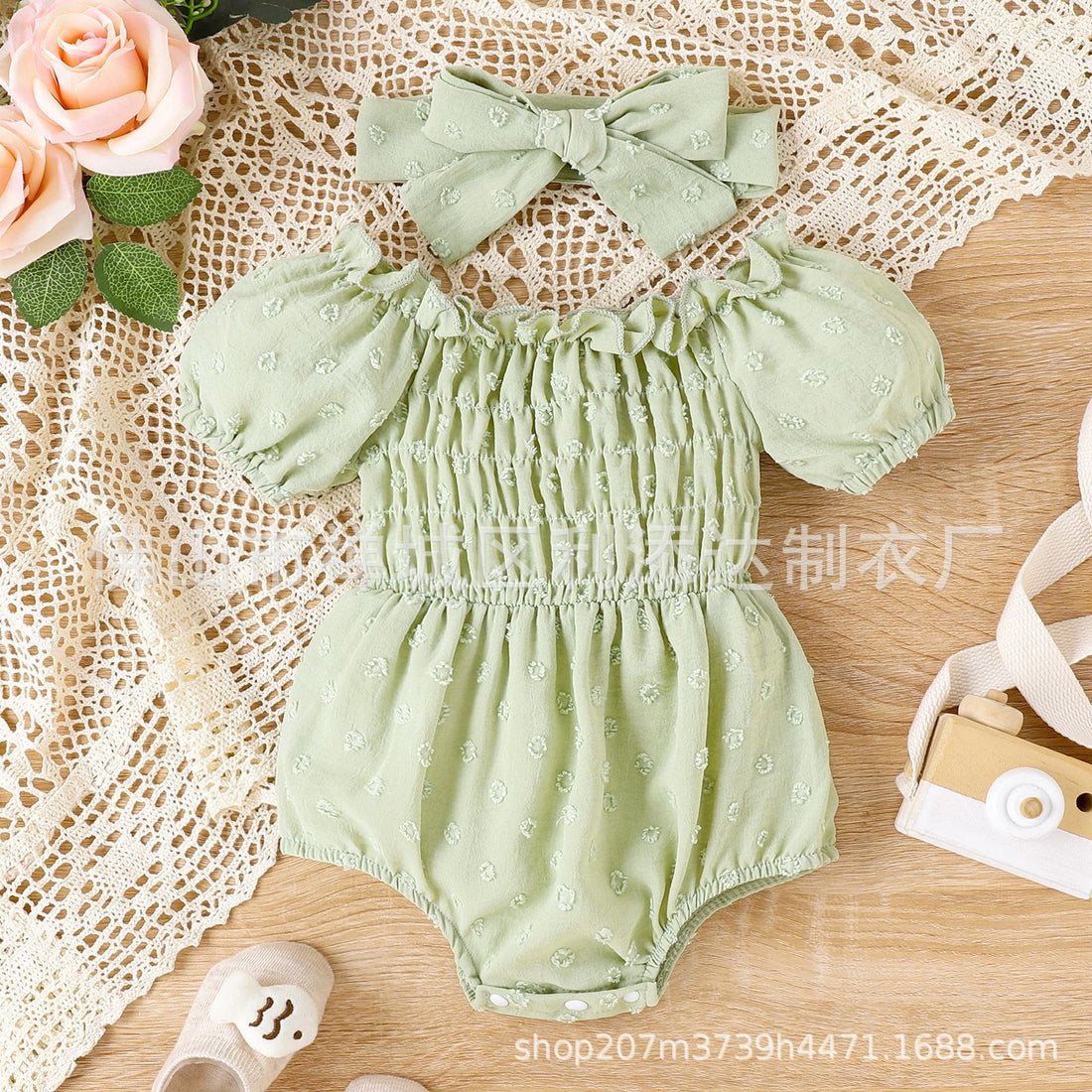 Baby Girl Puff Short Sleeve Rompers Jumpsuit Bow Suit