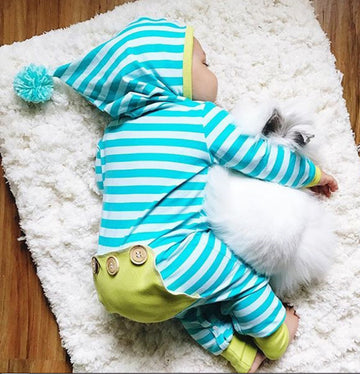 Baby Jumpsuit Solid Color Striped Long Sleeve Climbing Clothing