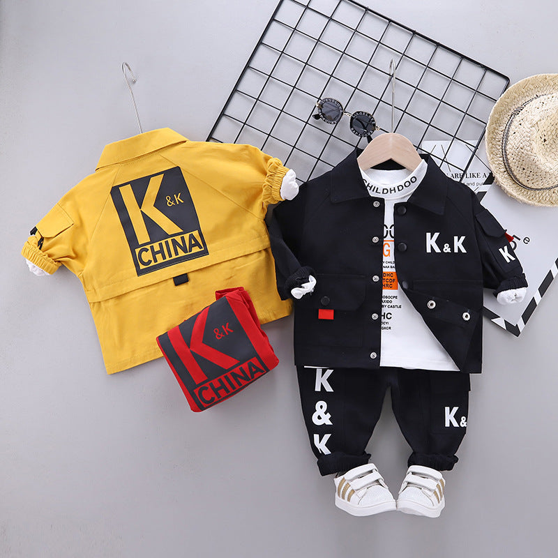 Fashion Letter Jacket Long Sleeve T-shirt Jeans Three-piece Set