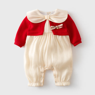 Baby Red Shawl Long-sleeved Romper