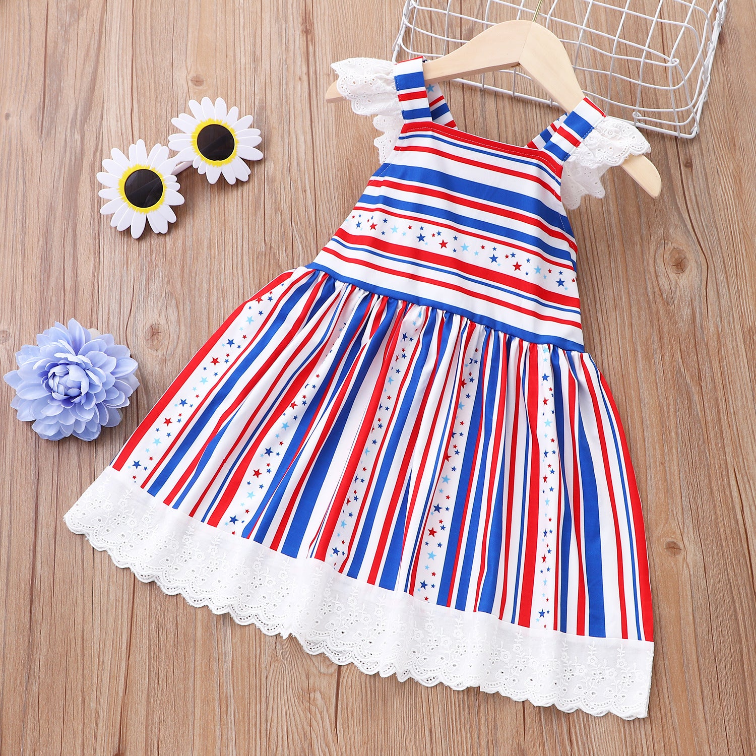 Kids Summer Sleeveless Firework Flag Dress