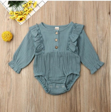 Infant And Toddler Cotton And Linen Solid Color Long-sleeved Romper Romper Bodysuit