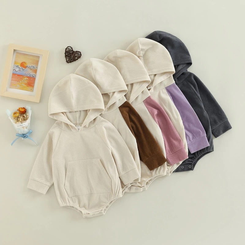 New Infant And Toddler Thin Pit Strip Long-sleeved Hooded Harness Crawling Clothes