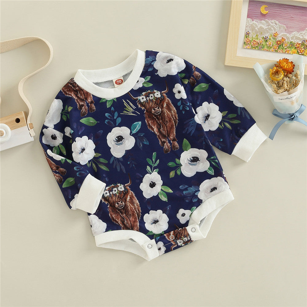 Long Sleeve Cotton Baby Romper In Four Colors