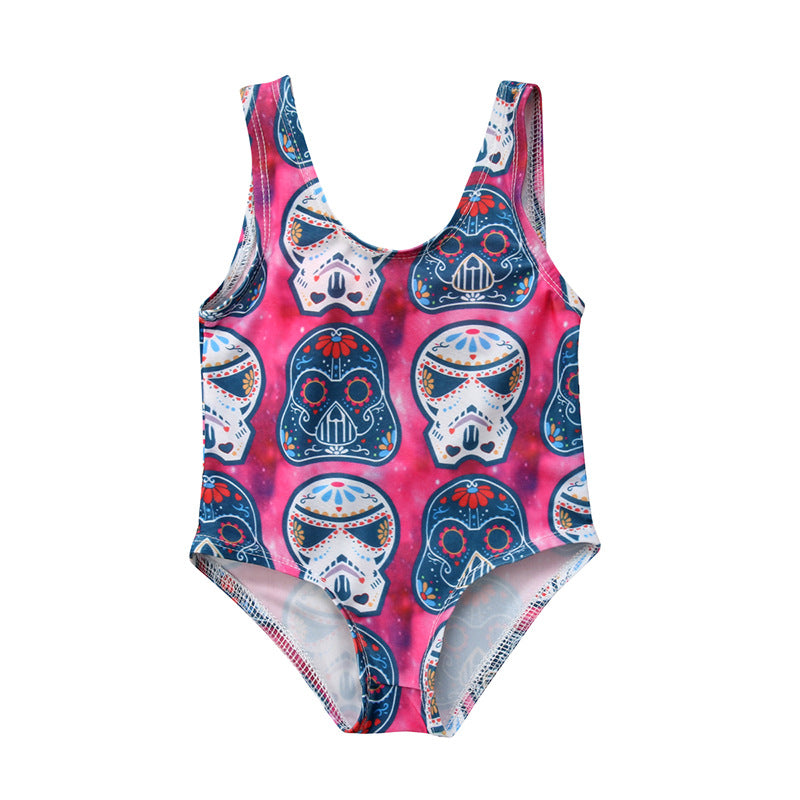 Girls Bikini Cartoon Skull Pattern Swimsuit