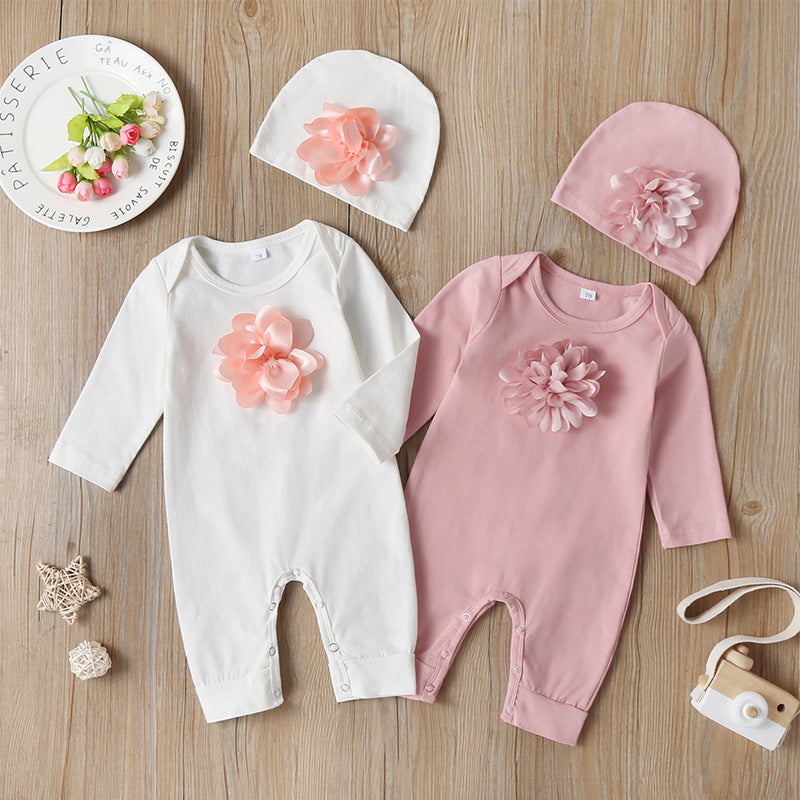 Long-sleeved Solid Color Floral Baby Jumpsuit