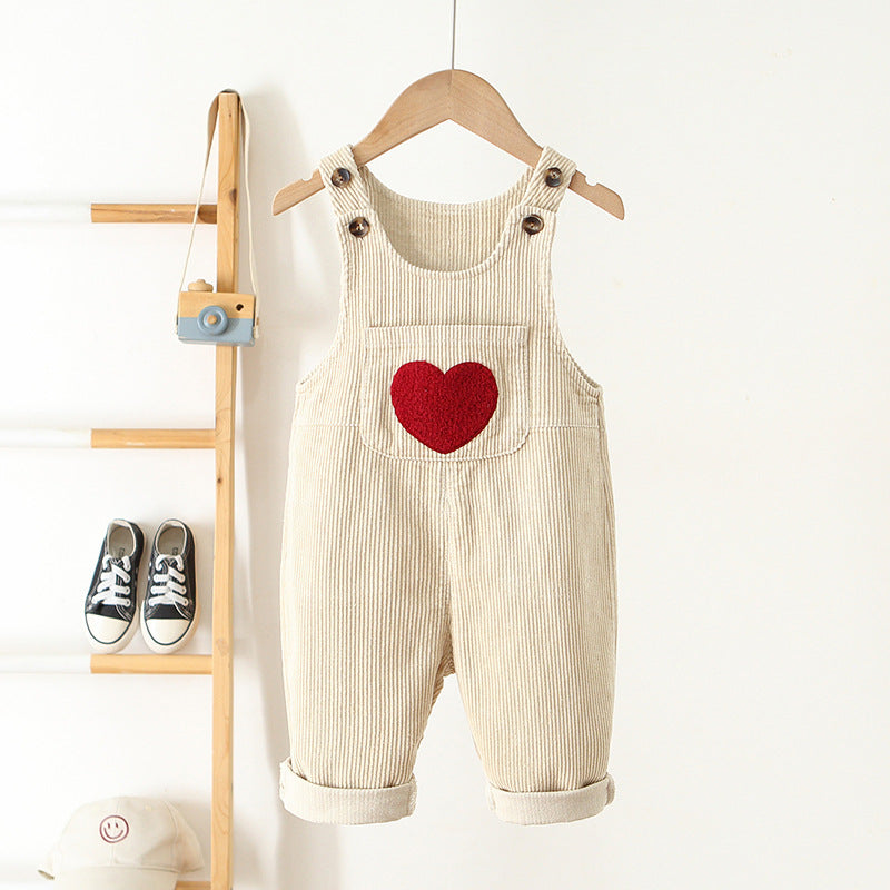 Suspender Pants Boys And Girls Corduroy Love Embroidered Jumpsuit