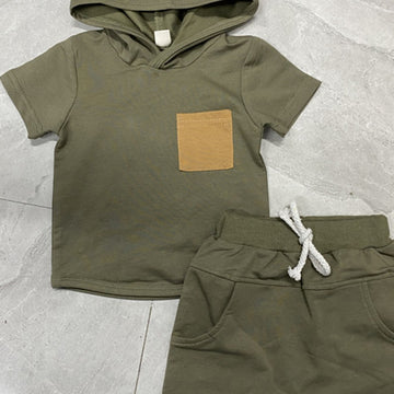 New Boy Hooded Short-sleeved Shorts Two-piece Set