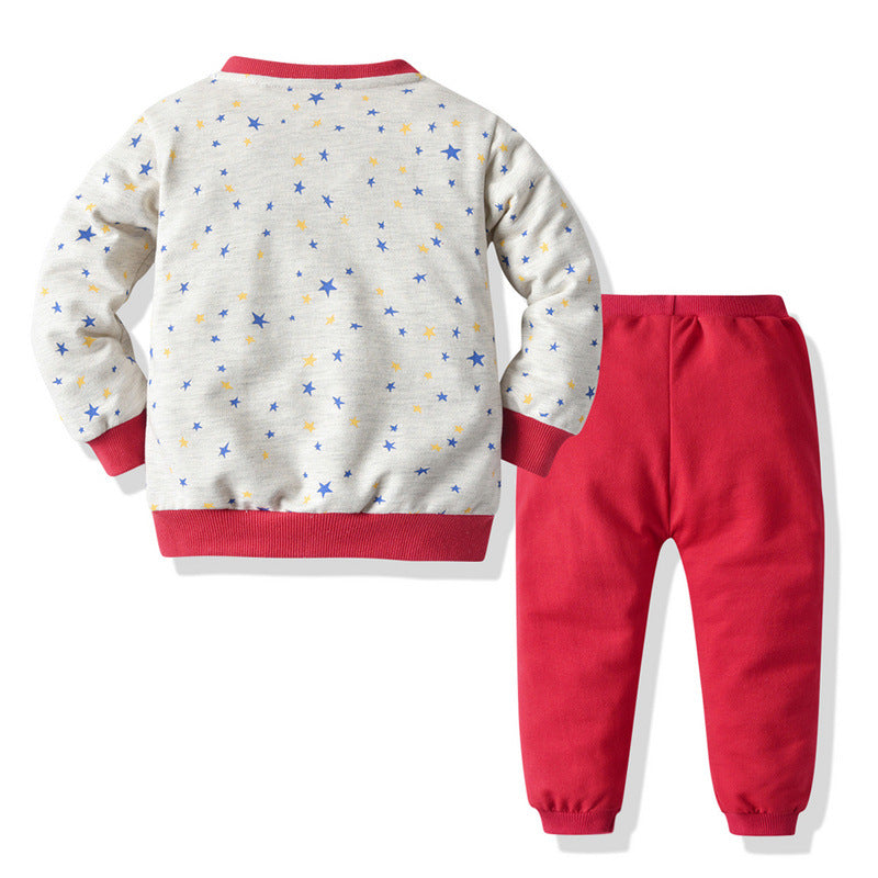 Baseball Uniform Cotton Star Print Casual Clothes Jacket Children Sportswear Suit