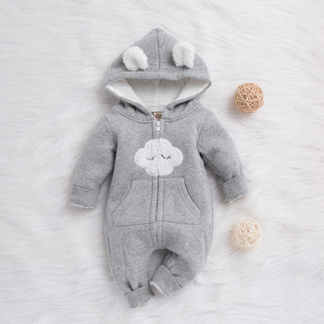 Baby Long Sleeve Zipper Hooded Casual Long Romper