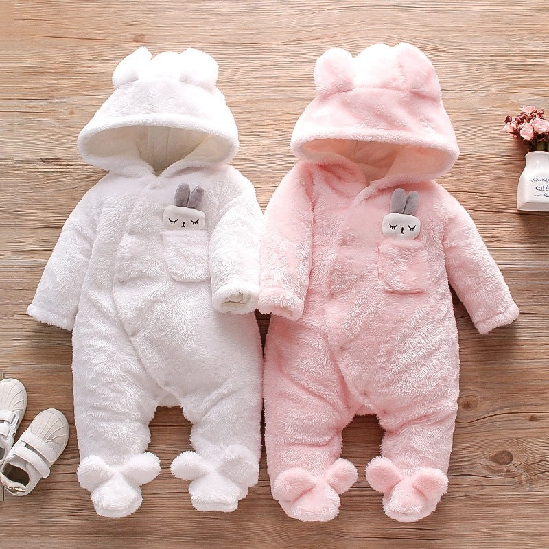 Solid Color Cartoon Baby One-piece Thick Cotton Velvet Suit