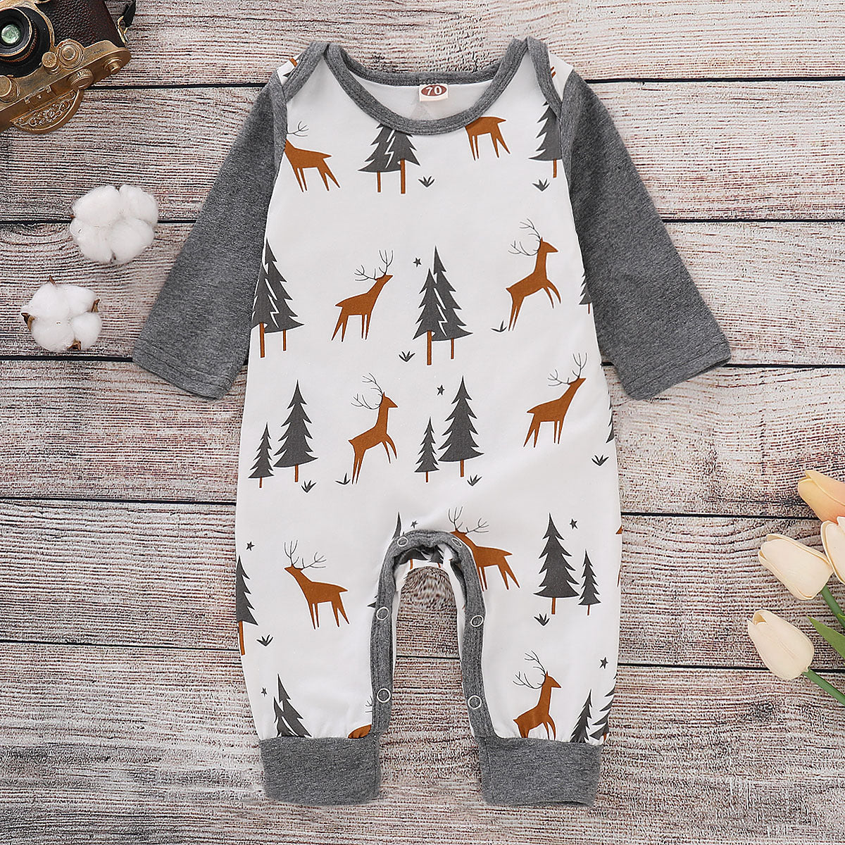 Deer Pine Tree Print Jumpsuit Baby Toddler Girl