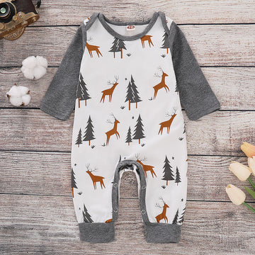 Deer Pine Tree Print Jumpsuit Baby Toddler Girl