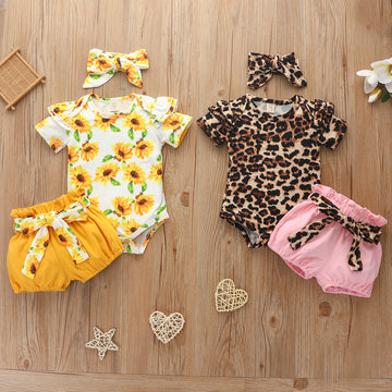 Newborn Set Baby Girl Print Short Sleeve Sunflower